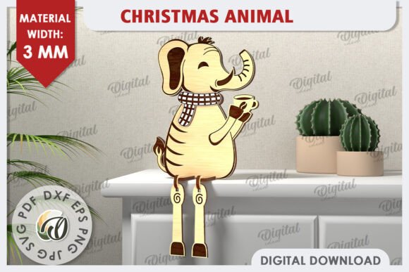 3D Christmas Elephant Laser Cut Design