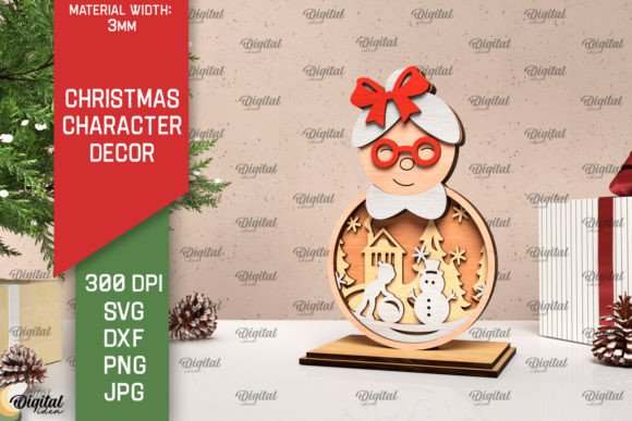 3D Christmas Mrs Claus Decor Laser Cut Design