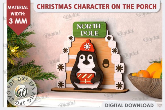 3D Christmas Penguin on the Porch Laser Design