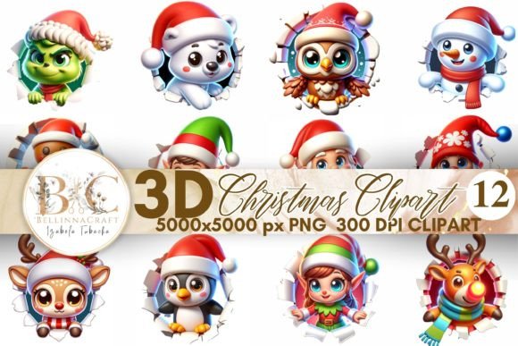 3D Cute Christmas Clipart Xmas Bundle