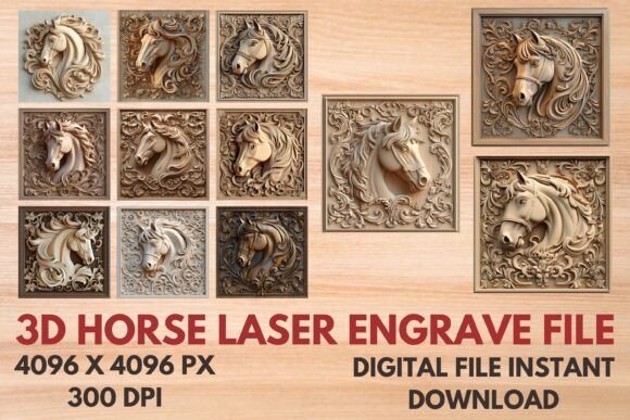 3D Horse Laser Engrave File: Stunning Vector Art for Your Projects