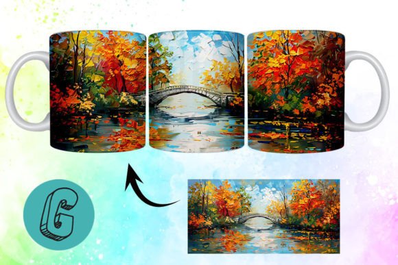 3D Oil Paint Autumn Park Mug Wrap 03