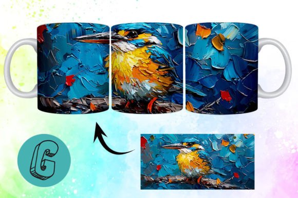 3D Oil Paint Cute Bird Mug Wrap 02: Creative Download