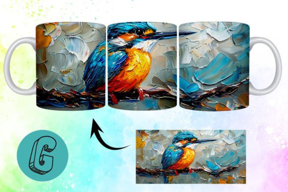 3D Oil Paint Cute Bird Mug Wrap 13: A Creative Asset