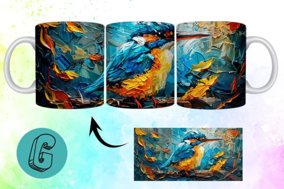 3D Oil Paint Cute Bird Mug Wrap 15: Creative Asset
