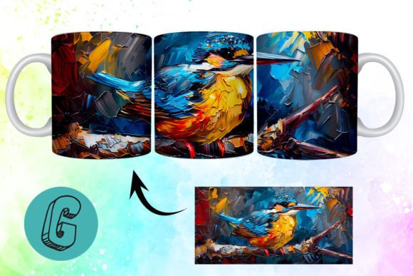 3D Oil Paint Cute Bird Mug Wrap: A Charming Design Asset
