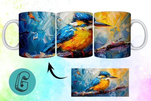 3D Oil Paint Cute Bird Mug Wrap: Creative Design Asset