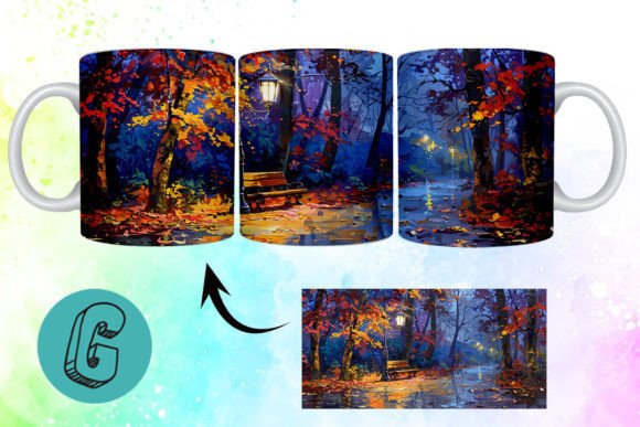 3D Oil Paint Fall Street Mug Wrap 15: A Creative Asset