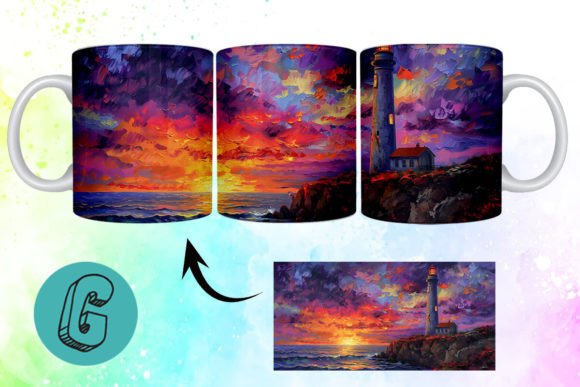 3D Oil Paint Lighthouse Mug Wrap: A Creative Digital Asset