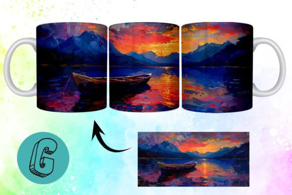 3D Oil Paint Lonely Boat Mug Wrap 06: Creative Design Asset