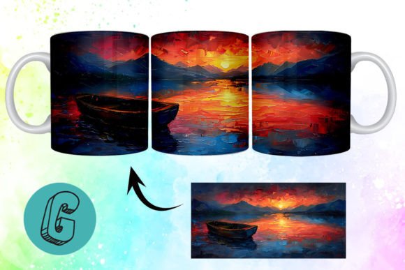 3D Oil Paint Lonely Boat Mug Wrap 18: A Creative Design Asset