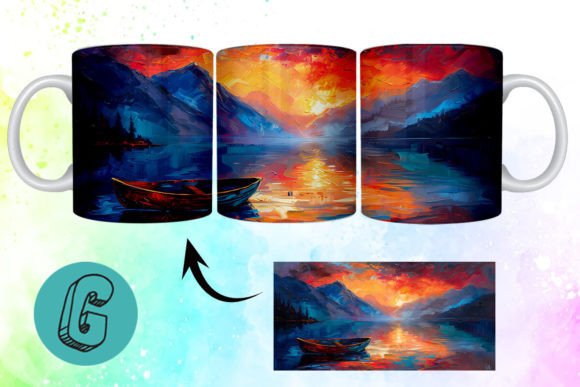 3D Oil Paint Lonely Boat Mug Wrap 20: A Creative Design Asset