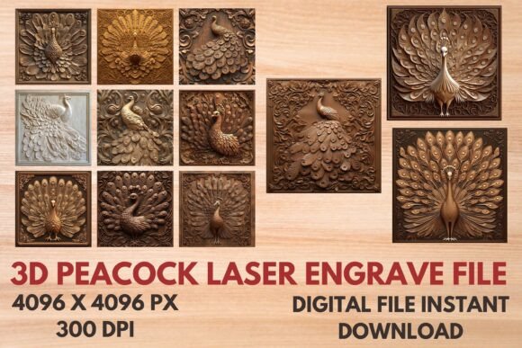3d Peacock Laser Engrave File: Stunning Design Asset