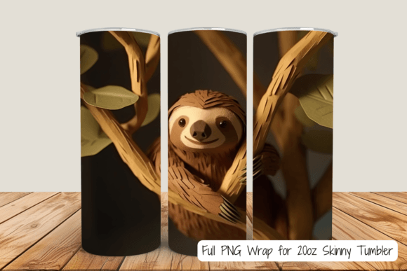 3D Sloth 20oz Skinny Tumbler Wrap