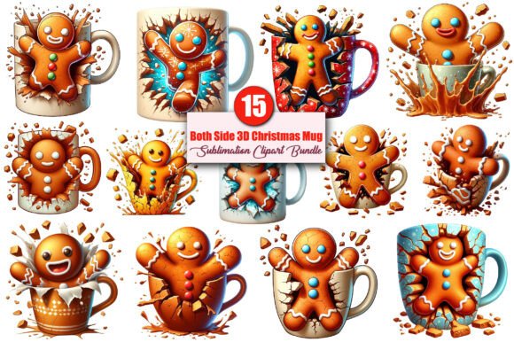 Both Side 3D Christmas Mug Wrap Clipart: Festive Design Assets
