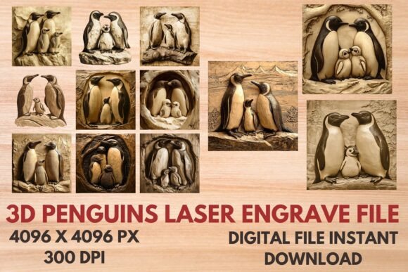 Charming 3D Penguins Laser Engrave File Collection