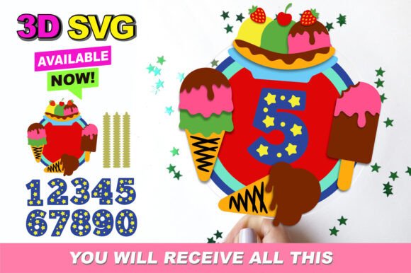 Ice Cream Cake Topper 3D SVG Collection
