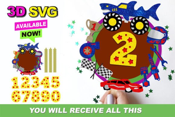 Shark Monster Truck Cake Topper 3D SVG