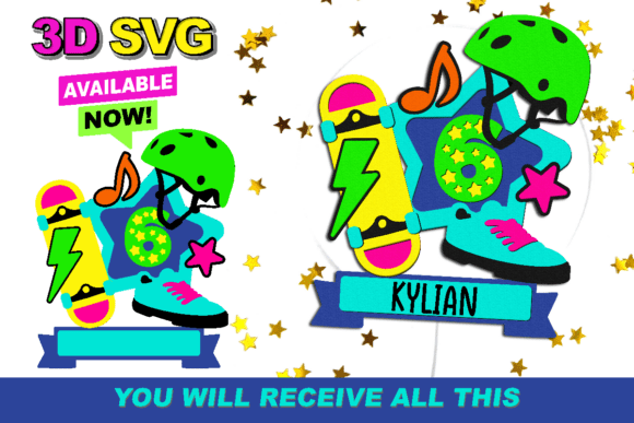 Skateboard Cake Topper 3D SVG: Instant Download