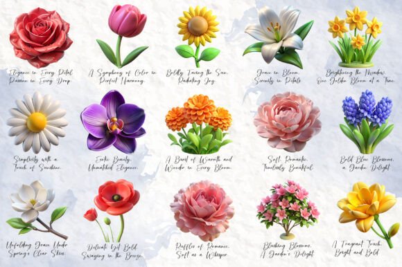 Stunning 3D Flowers Bouquet Clipart for Creative Projects